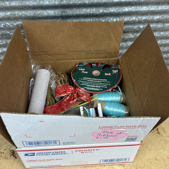 Box of odds and ends of ribbon and cord Large Flat rate box full - Picture 12 of 13
